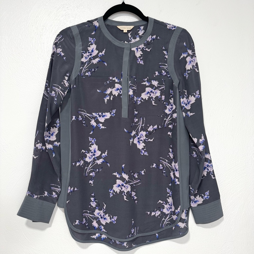Rebecca Taylor Blouse Women's 0 Grapevine Floral Print 100% Silk Office Classic